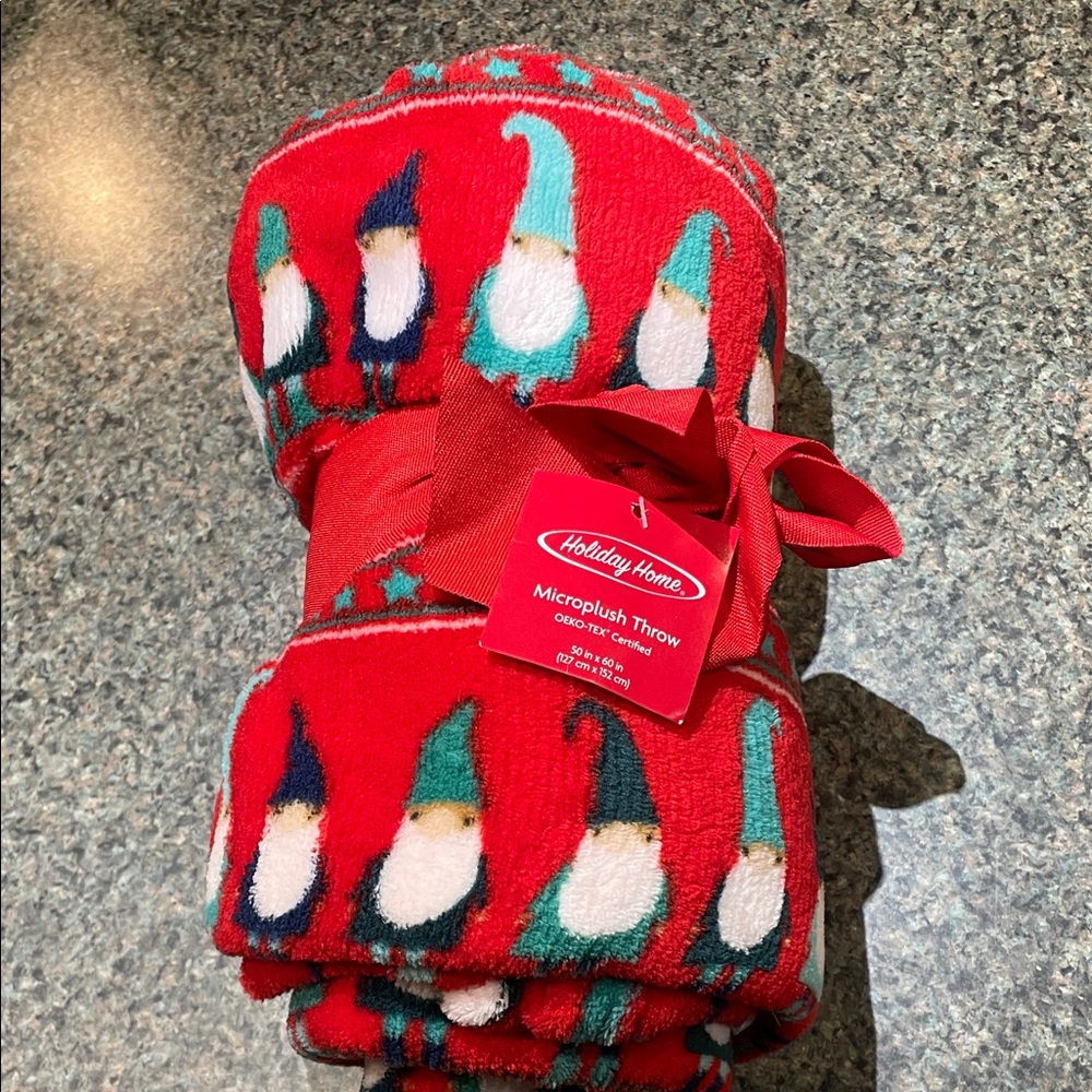 Holiday Home Red Gnome Microplush Throw Blanket 50x60